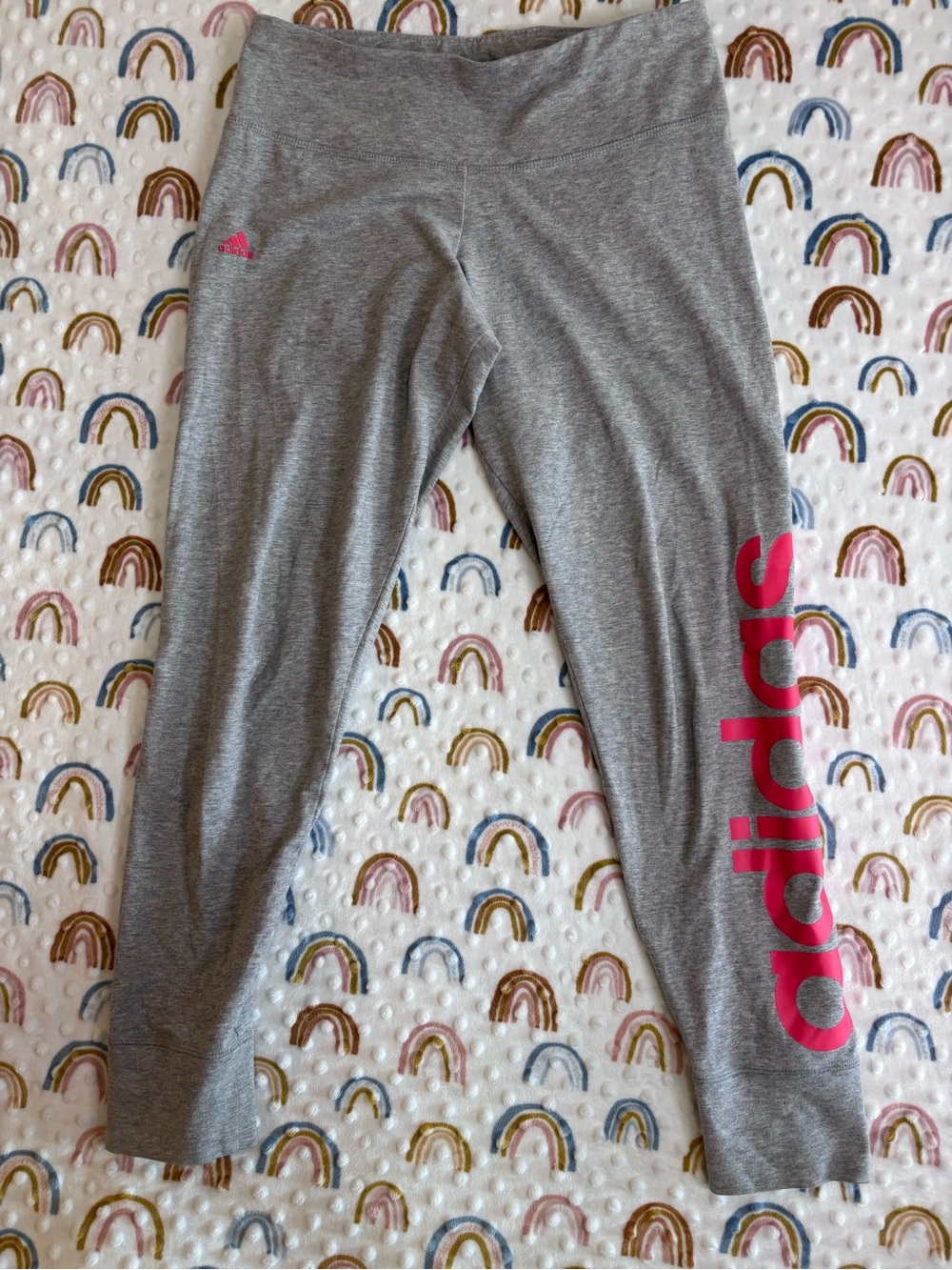 adidas Women’s Gray Leggings with Bright Pink Logo Size M